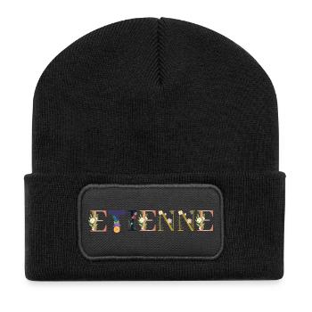 ÉTIENNE prénom orné de fleurs - Beanie recyclé à patch - noir - Devant