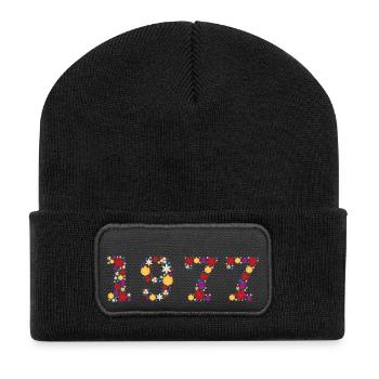 Flowers 1977 - Recycelte Patch Beanie - Schwarz - Vorne