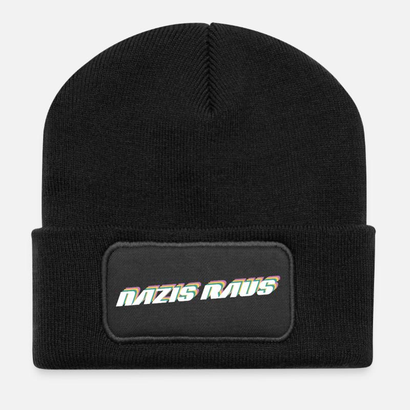 Nazis Raus | Retro Politisches Design - Recycelte Patch Beanie - Schwarz
