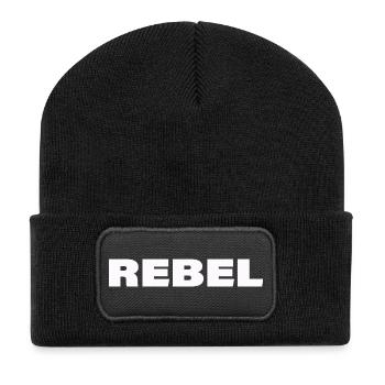 REBEL - Recycelte Patch Beanie - Schwarz - Vorne
