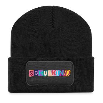 Kunterbuntes Schulkind Logo - Jetzt Schulkind - Recycelte Patch Beanie - Schwarz - Vorne