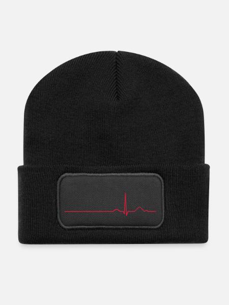 EKG Sinusrhythmus - Recycelte Patch Beanie - Schwarz