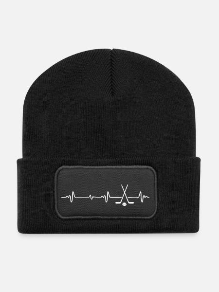 Eishockey heartbeat - Recycelte Patch Beanie - Schwarz