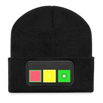 DIGITAL FRUITS - Pixel Melone - Zitrone - Kiwi - Recycelte Patch Beanie - Schwarz - Vorne