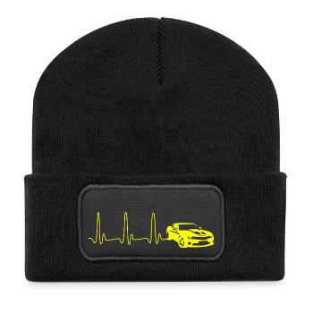 ECG HEART LINE SPORTS CAR yellow - Recycled Patch Beanie - black - Front