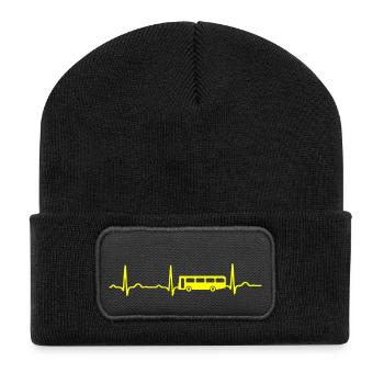 ECG HEARTBEAT BUS yellow - Recycled Patch Beanie - black - Front