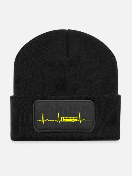 EKG HERZSCHLAG BUS gelb - Recycelte Patch Beanie - Schwarz
