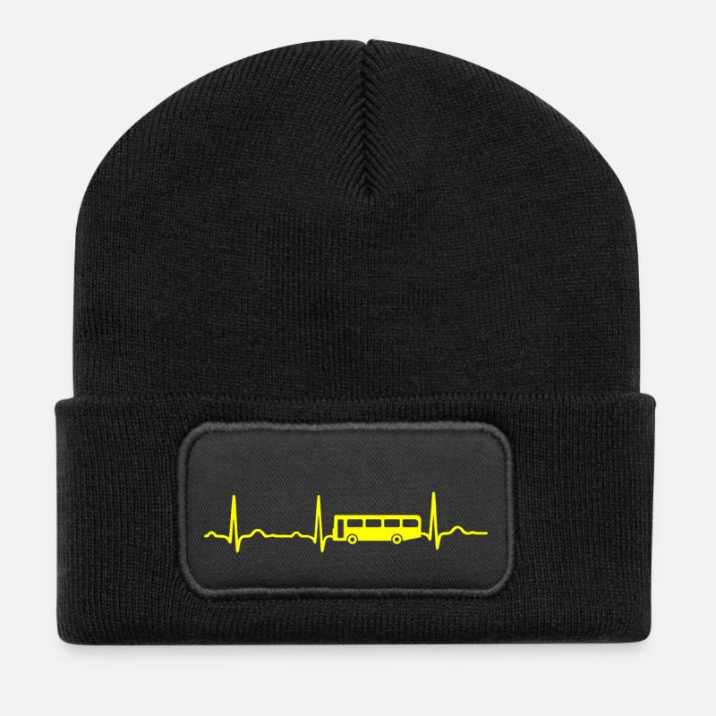 EKG HERZSCHLAG BUS gelb - Recycelte Patch Beanie - Schwarz