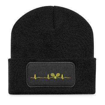 EKG HERZSCHLAG TENNIS gelb - Recycelte Patch Beanie - Schwarz - Vorne