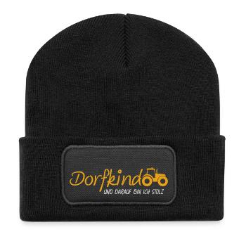 Dorfkind und darauf bin ich stolz - Recycelte Patch Beanie - Schwarz - Vorne