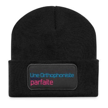 Logopäde / Logopädin / Sprachtherapeuten / Sprache - Recycelte Patch Beanie - Schwarz - Vorne