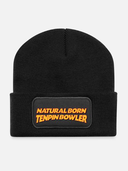 Natural born tenpin bowler 3col - Recycled Patch Beanie - black