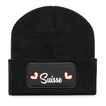 SCHWEIZ. HUMOR. LAND. FLAGGE. GENF. LAUSANNE - Recycelte Patch Beanie - Schwarz - Vorne