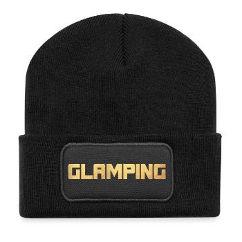Glamping Gold Luxus Camping Camper Urlaub exklusiv - Recycelte Patch Beanie - Schwarz - Vorne