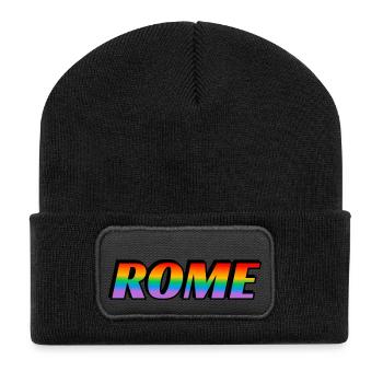 ROM ITALIEN GAY PRIDE Regenbogen Text - Recycelte Patch Beanie - Schwarz - Vorne
