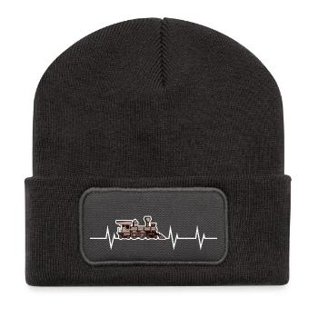 Battement de cœur d’une locomotive à vapeur - Beanie recyclé à patch - charbon - Devant