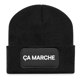 ES FUNKTIONIERT | Humor mit minimalem Ausdruck - Recycelte Patch Beanie - Schwarz - Vorne