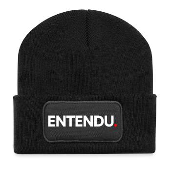 GEHÖRT | Minimalistischer humoristischer Ausdruck - Recycelte Patch Beanie - Schwarz - Vorne