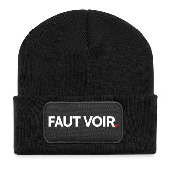 FAUT VOIR | Expression humour minimaliste - Beanie recyclé à patch - noir - Devant