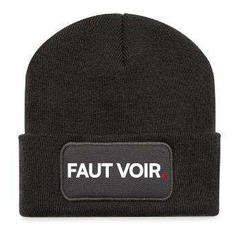 FAUT VOIR | Expression humour minimaliste - Beanie recyclé à patch - charbon - Devant