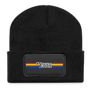 Wien Pride Regenbogen LGBTQIA+ Toleranz Vie - Recycelte Patch Beanie - Schwarz - Vorne