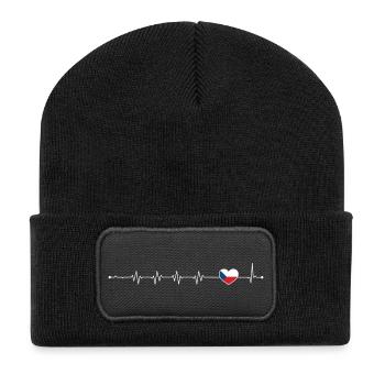 Heartbeat Flagge der Tschechischen Republik - Recycelte Patch Beanie - Schwarz - Vorne