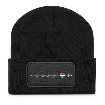 Blue Accent Heartbeat Line - Recycled Patch Beanie - black - Front