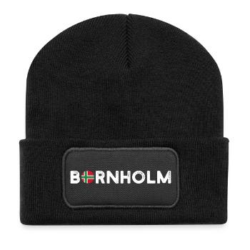 Bornholm Flagge Schriftzug - Recycelte Patch Beanie - Schwarz - Vorne