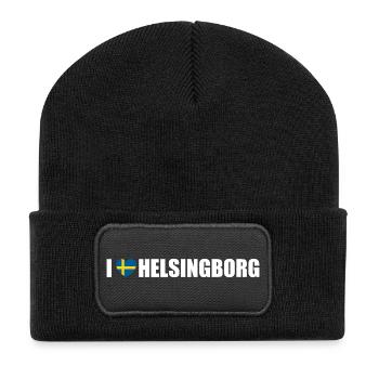 I love Helsingborg Schweden - Recycelte Patch Beanie - Schwarz - Vorne