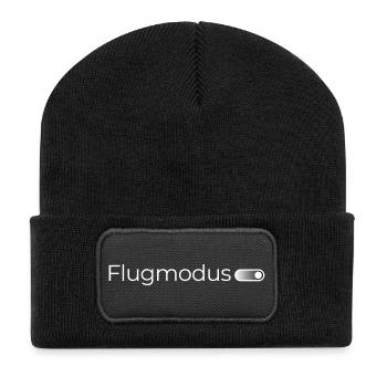 Flugmodus an. – Minimalistisches Design in Weiß - Recycelte Patch Beanie - Schwarz - Vorne
