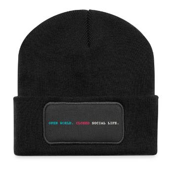 Open World Closed Social Life - Recycelte Patch Beanie - Schwarz - Vorne