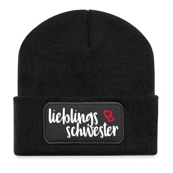 Lieblingsschwester - Recycelte Patch Beanie - Schwarz - Vorne