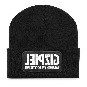 Leipzig (white oldstyle) - Recycelte Patch Beanie - Schwarz - Vorne