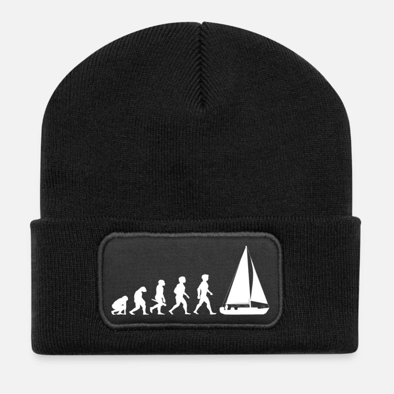 Evolution Segeln Segelboot Segelschiff - Recycelte Patch Beanie - Schwarz