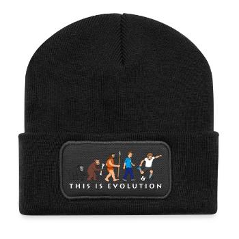 evolution_fussball_comic_a - Recycelte Patch Beanie - Schwarz - Vorne