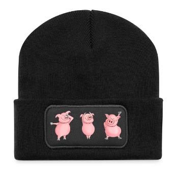 Cochon grassouillet - Beanie recyclé à patch - noir - Devant
