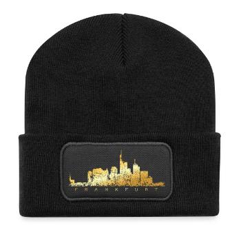 Frankfurter Skyline (Vintage Goldgelb) Frankfurt - Recycelte Patch Beanie - Schwarz - Vorne