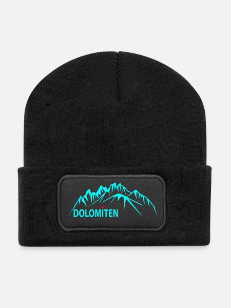 Dolomiten Bergpanorama Illustration - Recycelte Patch Beanie - Schwarz
