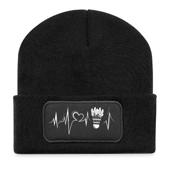 Badminton Heartbeat Pulse Heart Ball Sports - Recycled Patch Beanie - black - Front
