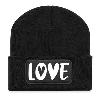 Love Heart White Handwriting Valentine's Day Love Couple - Recycled Patch Beanie - black - Front