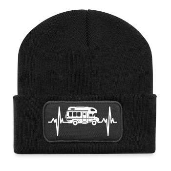 Funny Heartbeat Motorhome Camper Gift - Recycled Patch Beanie - black - Front