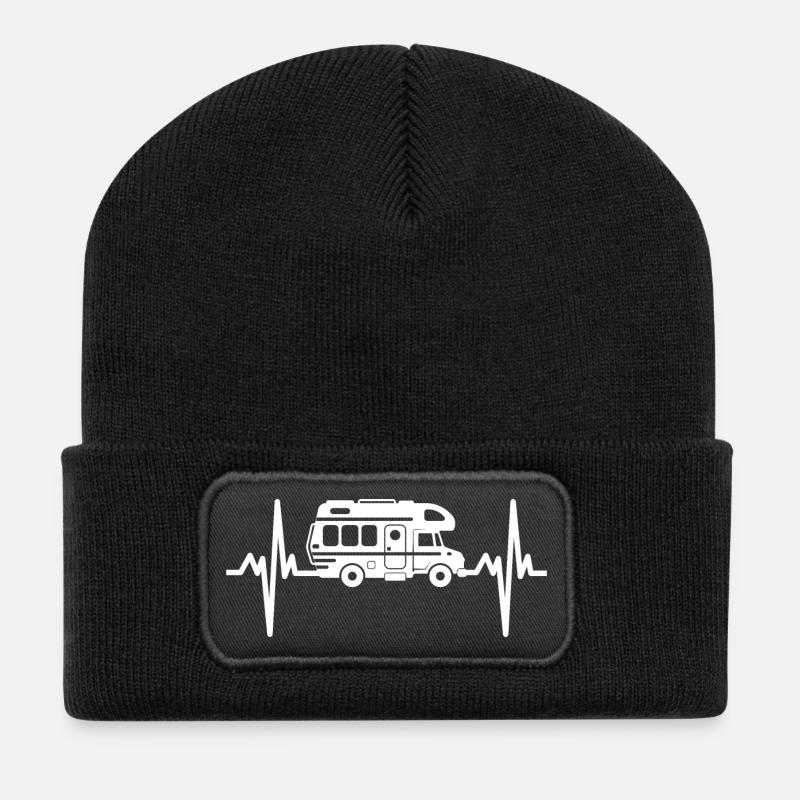 Lustiges Herzschlag Wohnmobil Camper Geschenk - Recycelte Patch Beanie - Schwarz