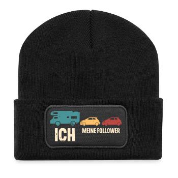 Camping Camper Wohnmobil - Recycelte Patch Beanie - Schwarz - Vorne
