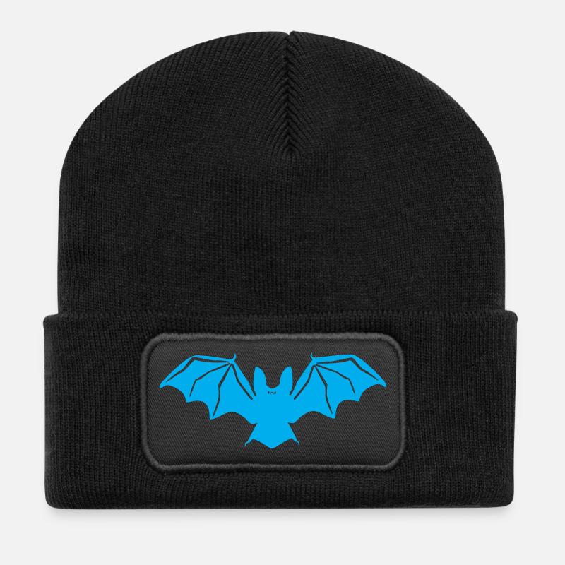 Blau Fledermaus Silhouette - Recycelte Patch Beanie - Schwarz
