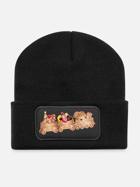 magical 3D gingerbread railway for Christmas - Recycled Patch Beanie - black