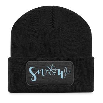 Snow Schnee Schneeflocke Handlettering Winter Xmas - Recycelte Patch Beanie - Schwarz - Vorne