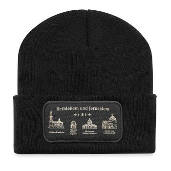 Bethlehem, Jerusalem, heilige Orte. Grabeskirche - Recycelte Patch Beanie - Schwarz - Vorne
