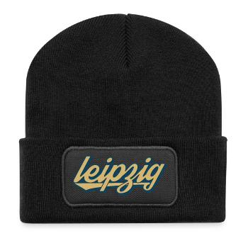 Leipzig Retro Script – Vintage Stadtlogo - Recycelte Patch Beanie - Schwarz - Vorne