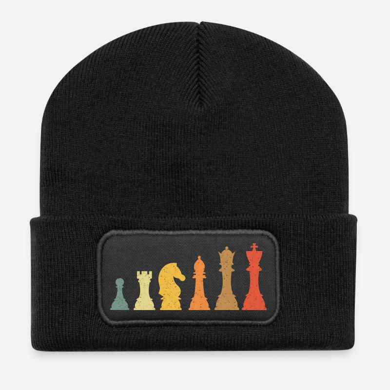 Schach Evolution Vintage Retro - Recycelte Patch Beanie - Schwarz