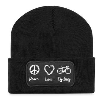 Peace Love Cycling - Recycelte Patch Beanie - Schwarz - Vorne